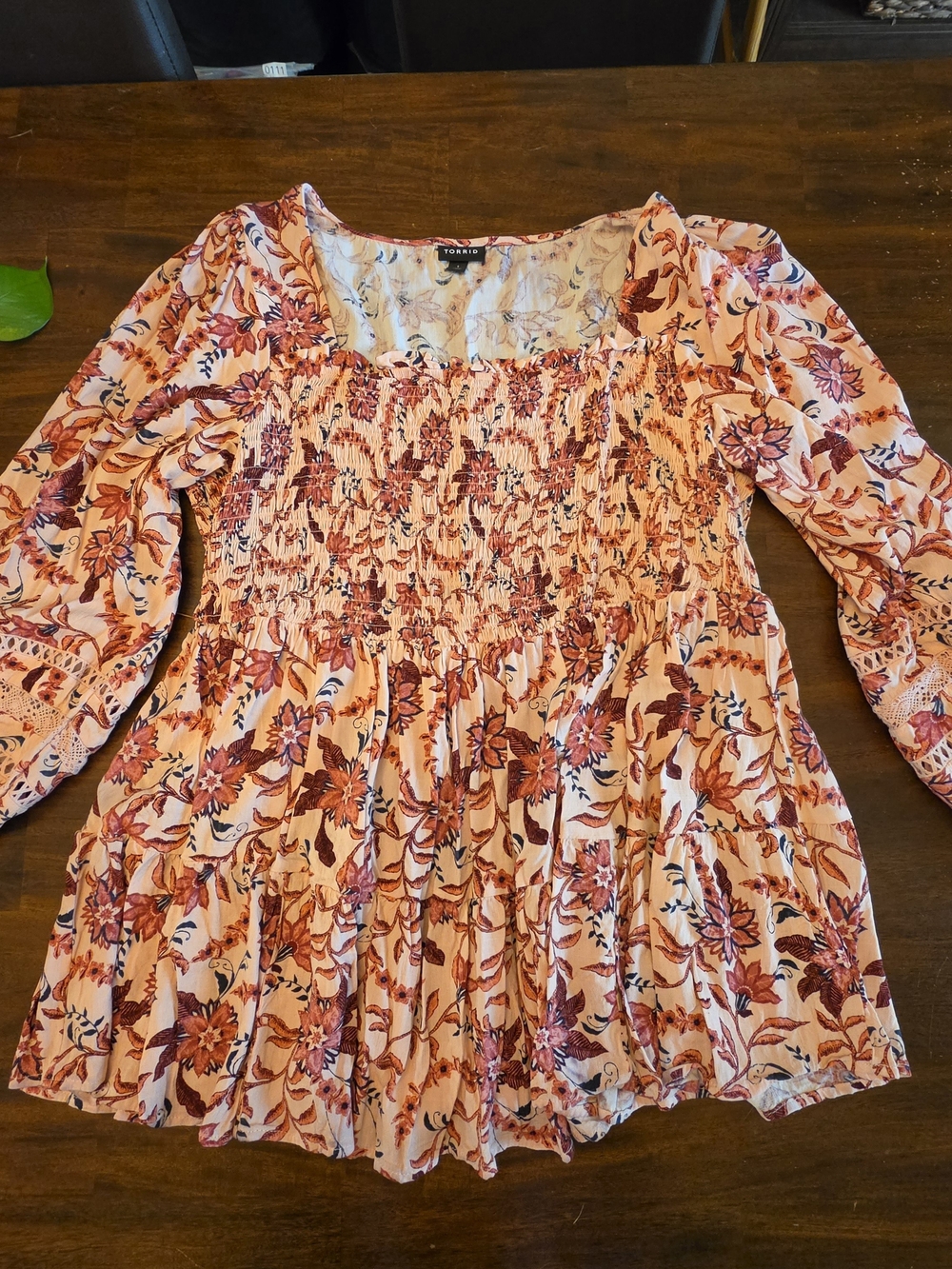 Torrid Pink & Orange Floral Smocked Babydoll Peplum Blouse Top - Plus Size 1 / 1